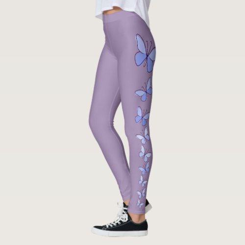 Butterfly Flutter in Blue _ Solid Violet Leggings