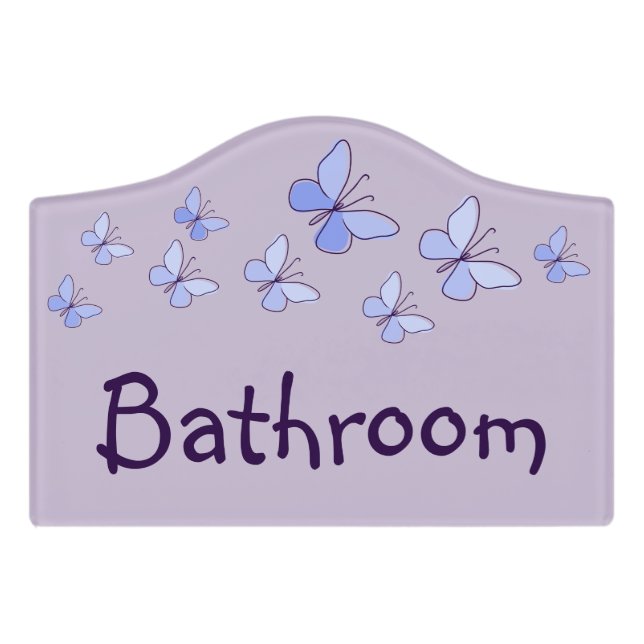Butterfly Flutter Lavender Bathroom Door Sign (Small Crest Front)