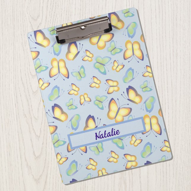 Butterfly Flutters Blue Personalized Clipboard (Creator Uploaded)