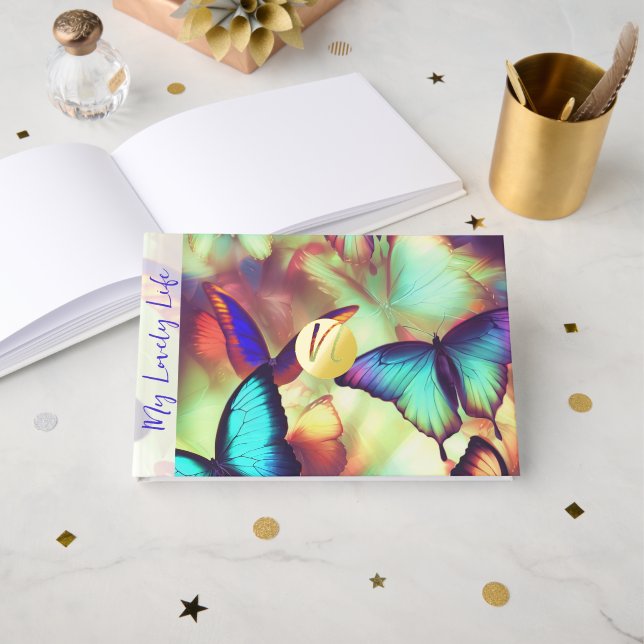 Butterfly Foil Monogram Scrapbook Album Foil Guest Book (Front Open)
