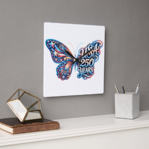 Butterfly for the USA 250th anniversary Square Wall Clock