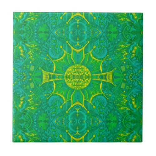 Butterfly Forest Bohemian Arabesque Pattern Green Ceramic Tile