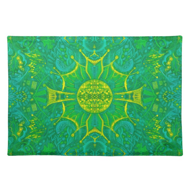 Butterfly Forest Bohemian Arabesque Pattern Green Cloth Placemat (Front)