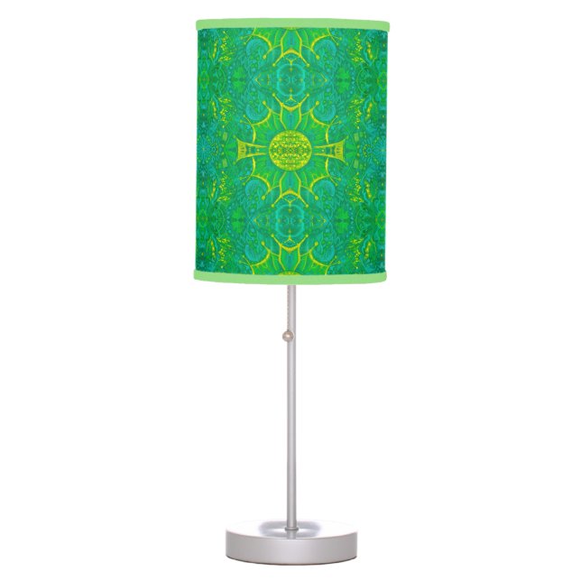 Butterfly Forest Bohemian Arabesque Pattern Green Table Lamp (Front)