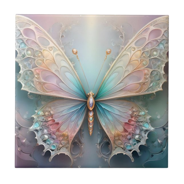 Butterfly Fractal Art, Ceramic Tile (Front)