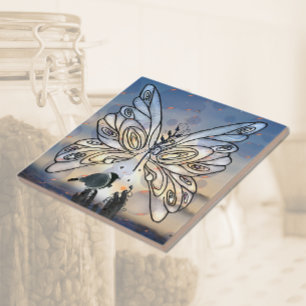 Butterfly Freedom & Bird Ceramic Tile