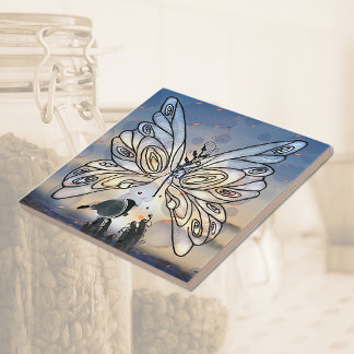 Butterfly Freedom & Bird Ceramic Tile