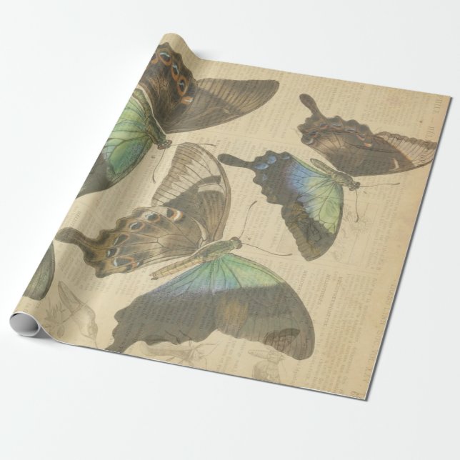 Butterfly French Dictionary Decoupage posters Wrapping Paper (Unrolled)