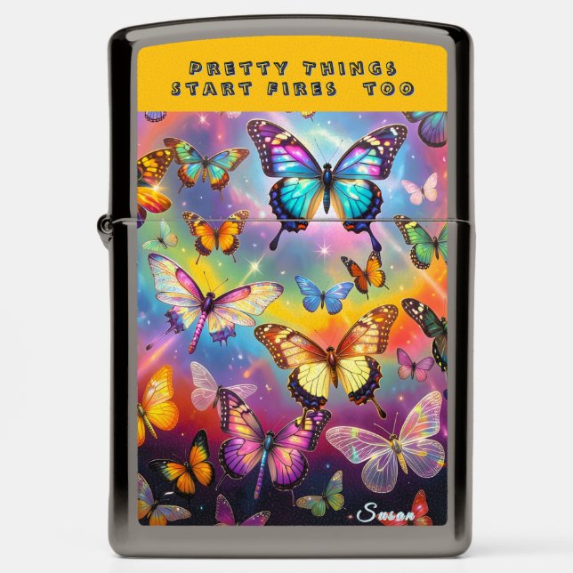  Butterfly Fun Personalized (w/ Name or Inital) Zippo Lighter (Front)