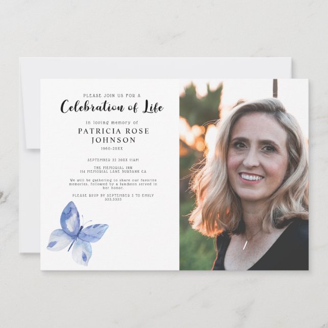 Butterfly Funeral Celebration of Life Photo Invitation (Front)