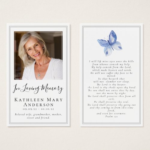 Butterfly Funeral Memorial Prayer Card