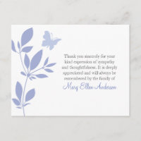 Butterfly Funeral Note Card Flat Bereavement Note