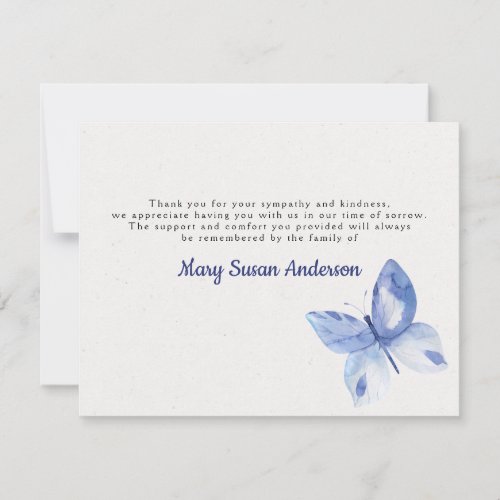 Butterfly Funeral Thank You Note Card
