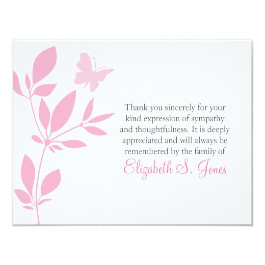 butterfly funeral thank you note card pink zazzle com