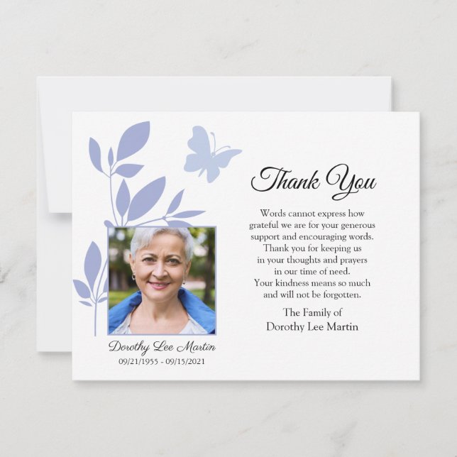 Butterfly Funeral Thank You Photo Note Card (Front)