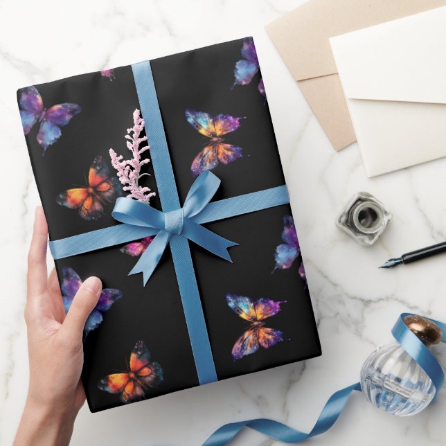 Butterfly galaxy black wrapping paper (Gifting)