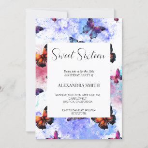 Butterfly galaxy sweet sixteen invitation