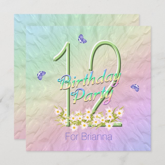 Butterfly Garden 12th Birthday Party Invitation (Front/Back)