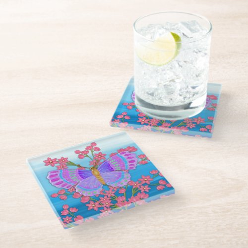 Butterfly Garden 3D Whimsey  Glass Coaster