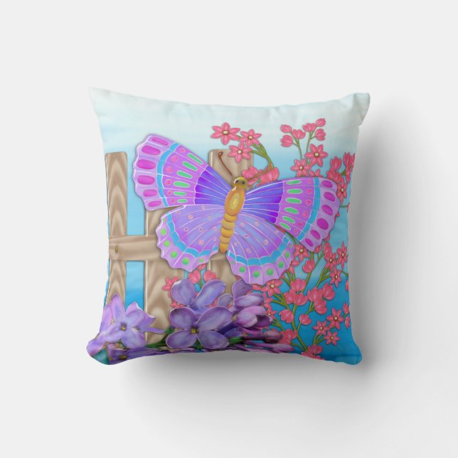 Butterfly Garden 3D Whimsey  Throw Pillow (Front)