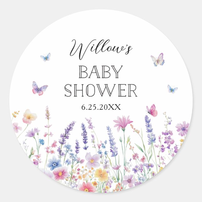 Butterfly Garden Baby Shower Favor Stickers (Front)