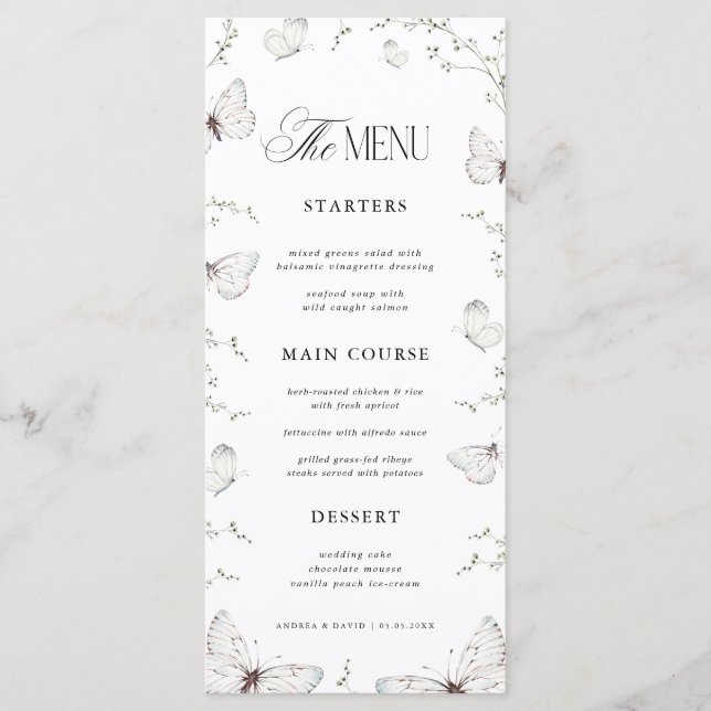 Butterfly Garden Baby Shower or Bridal Shower  Menu (Front)