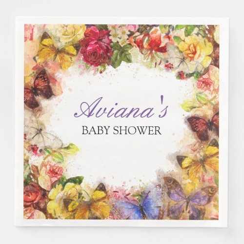 Butterfly Garden Baby Shower Paper Dinner Napkins