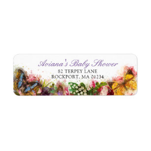 Butterfly Garden Baby Shower Return Address Label