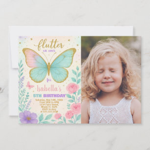 Butterfly Garden Birthday Invitation with photo