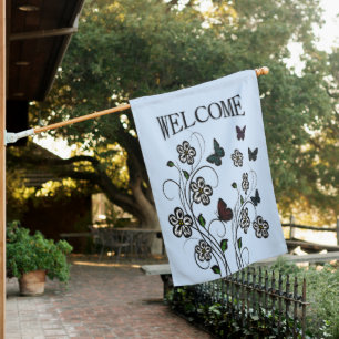 Butterfly Garden Blue House Flag