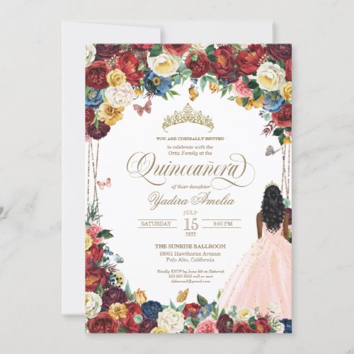 Butterfly Garden Blush Pink colorful Quinceanera I Invitation