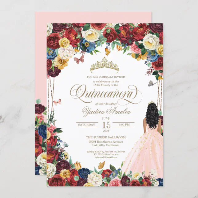 Butterfly Garden Blush Pink Floral Quinceanera Invitation | Zazzle