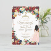 Butterfly Garden Blush Pink Red Quinceanera Invitation (Standing Front)