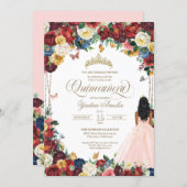 Butterfly Garden Blush Pink Red Quinceanera Invitation (Front/Back)