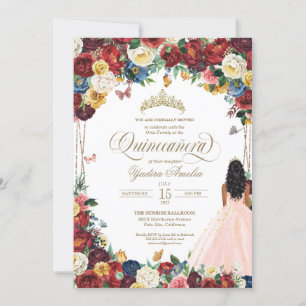 Butterfly Garden Blush Pink Red Quinceanera Invitation