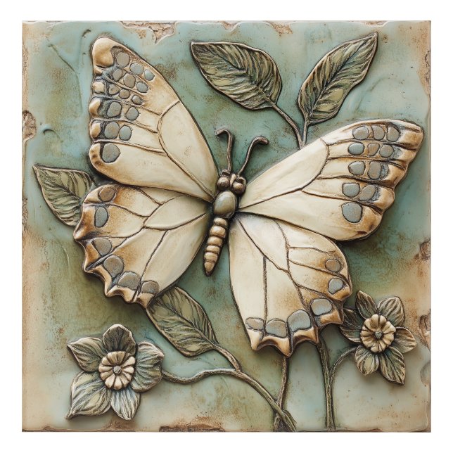 Butterfly Garden Botanical Faux Relief  Acrylic Print (Front)