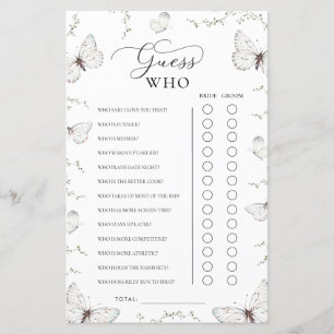 Butterfly Garden Bridal Shower Guess Who Game