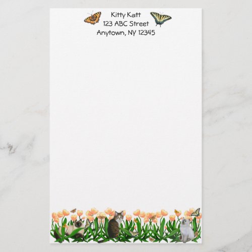 Butterfly Garden Cats Stationery