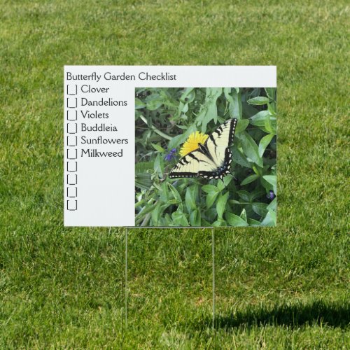 Butterfly Garden Checklist Yard Sign