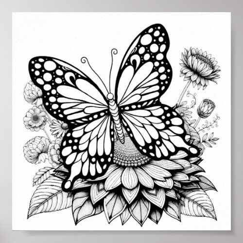 Butterfly Garden Coloring Design Poster
