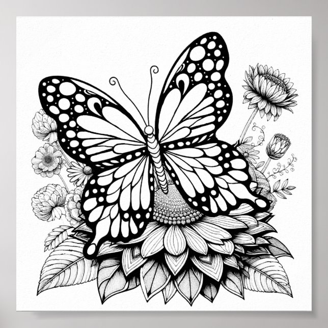 Butterfly Garden Coloring Design Poster (Front)