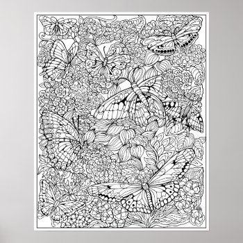 Butterfly Garden Coloring Poster by gailgastfield at Zazzle