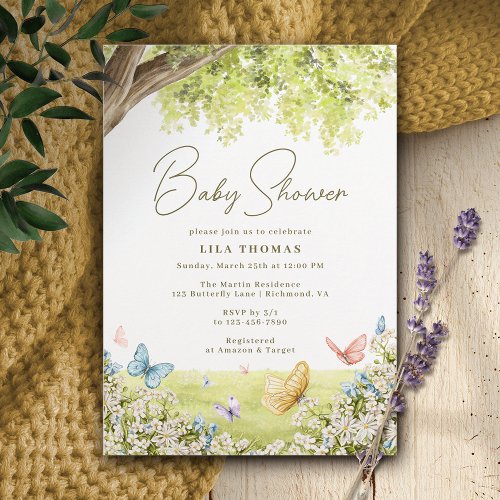 Butterfly Garden Cute Whimsical Spring Baby Shower Invitation