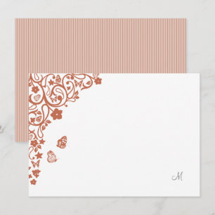 Butterfly Garden Dusty Peach Stripe Monogram Note Card