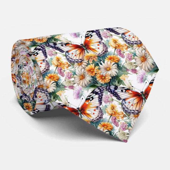 Butterfly Garden Elegant Pattern Neck Tie (Rolled)