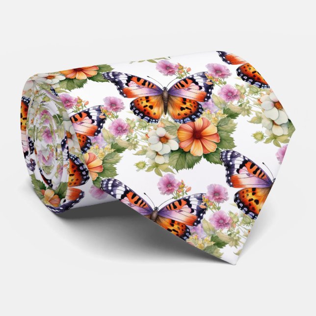Butterfly Garden Elegant Pattern Neck Tie (Rolled)