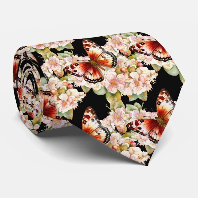 Butterfly Garden Elegant Pattern Neck Tie (Rolled)