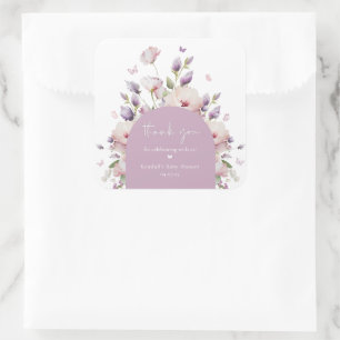 Butterfly Garden Floral Baby Shower Thank You Square Sticker