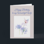 Butterfly Garden Flower Birthday Special Wife Card<br><div class="desc">Blue Garden Flower and Butterfly bird Birthday Special Wife Art for the wife who loves flowers,  gardening or nature</div>