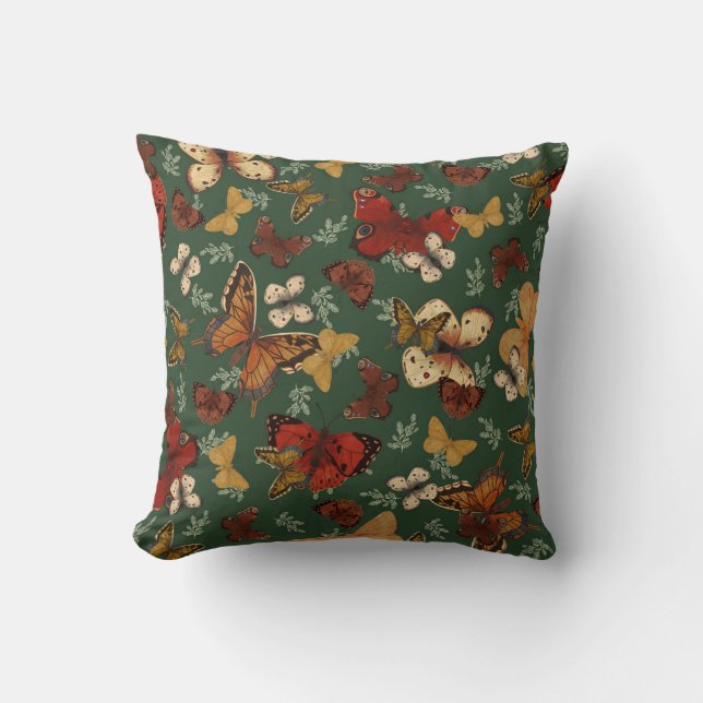 Butterfly Garden Fresh Green Pattern  Throw Pillow (Front)